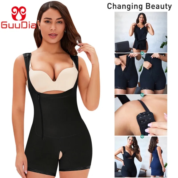 GUUDIA Krok med dragkedja på sidan Colombianas Fajas Efter operationen Helkroppsarmformare Body Suit Slimming Shapewear Magkontroll Bodysuit Beige L