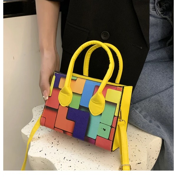 Ny färg Kontrast Mångsidig handväska Fyrkantig axelväska Geometrisk Horisontell Casual axelväska Mode Crossbody väska Black