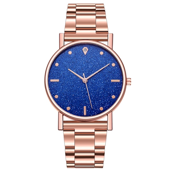 Svart Watch 2023 Toppmärke Lyx Stjärnhimmel Dam Rostfritt stålband Analog Quartz Armbandsur för 04 RoseGold-Blue