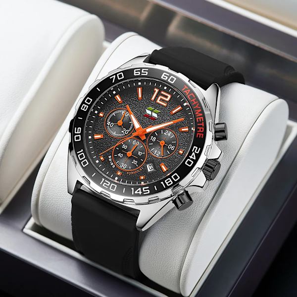 Mode Chronograph Herrklockor Toppmärke Lyx Silikonband Sport Armbandsur Business Quartz Klocka Vattentät Montre Homme Orange