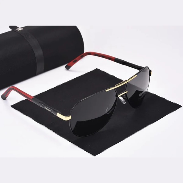 AORON Herr Polariserade Solglasögon Klassiska Pilot Solglasögon Anti-reflekterande beläggning Lins Legeringsram Körsolglasögon Herr Gold Black- Black Zipper Glasses Case