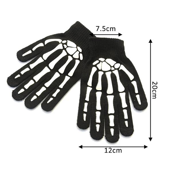 Stickhandskar Skeletthuvud Lysande Halvfinger Hela Fingrar Print Varm Andas Män Kvinnor Fitness Handske Cykelutrustning Luminous-B1 One Size