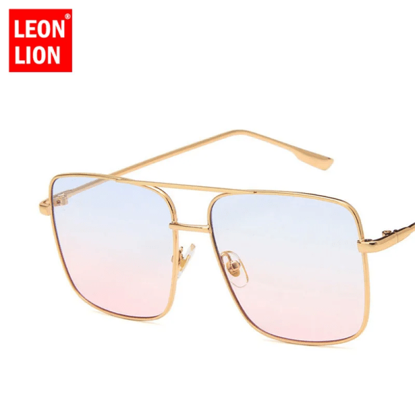 LeonLion Simple Stor Frame Solglasögon Dam Fyrkantiga Solglasögon För Dam Glasögon Feminino Retro Oculos De Sol UV400 GoldBluePink As picture