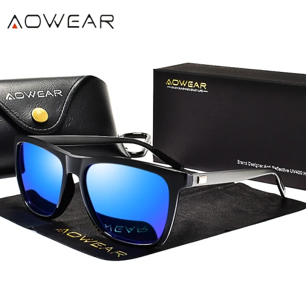 AOWEAR HD Night Vision Glasögon Herr Aluminium Gul Lens Solglasögon Herr Polariserade Night Safe Driving Goggles Oculos Gafas De Sol Grey Blue