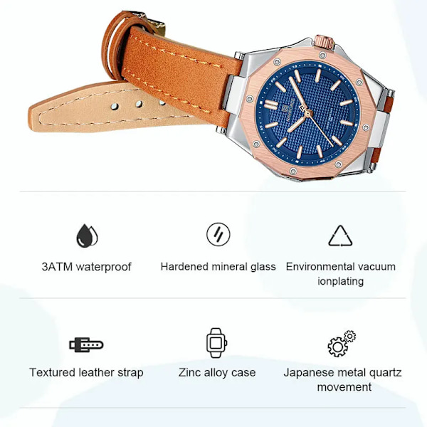 NAVIFORCE Mode Minimalistisk Design Watch för kvinnor Casual Quartz Dam Läder Armbandsur Case Kvinnlig klocka RGWLBN