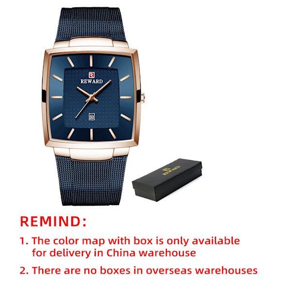 REWARD Mode Blå Herrklockor 2023 Ny Topp Watch Herr Business Vattentät Quartz Armbandsur i rostfritt stål Blue(.401)