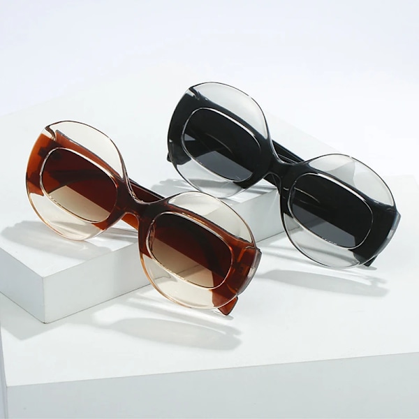 SO&EI Mode Rund Kontrast Färg Dam Solglasögon Retro Oval Klar Gradient Lens Shades UV400 Män Trendiga Punk Solglasögon Leopard tea As the picture