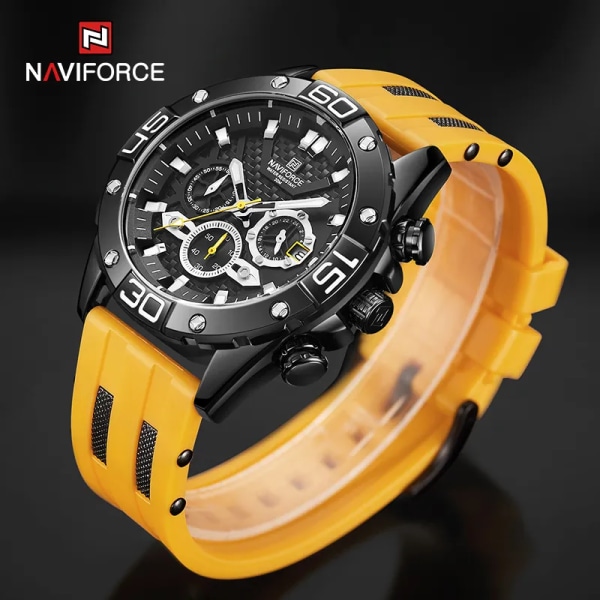 NAVIFORCE Lyxklockor för män Mode Silikonrem Militär Vattentät Sport Kronograf Quartz Armbandsur Klocka med datum RGBB BOX