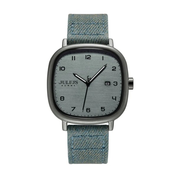 Ny 4 färger Real Auto Date Watch Japan Quartz Man Timmar Finmode Äkta Läder Armband Pojkepresent Julius Box Blue