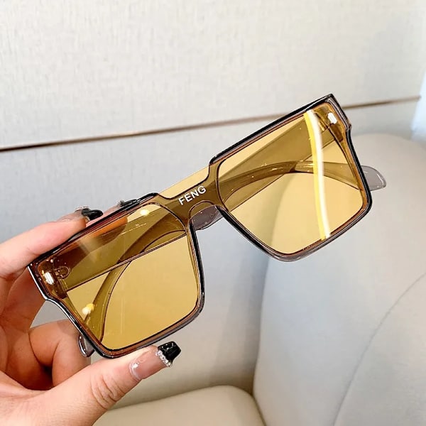 Överdimensionerade solglasögon Fyrkantiga kvinnor Solglasögon Kvinnliga Glasögon Glasögon One Piece Ram UV400 Shade Mode Män Körglasögon Transparent-Grey Black