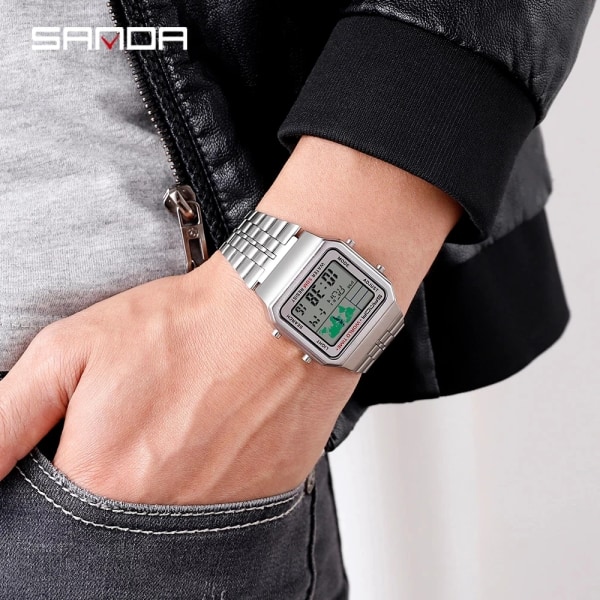 SANDA 2022 Ny digital display Elektronisk watch Fyrkantig urtavla Lysande vattentäta multifunktionsklockor Herr Relogio Masculino 500 500 gold