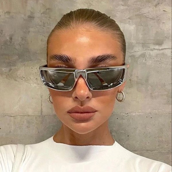 Y2K Sport Punk Solglasögon Kvinnor Män Lyxigt varumärke Designer Square Goggle Solglasögon UV400 Färgglad spegel Modeglasögon C6