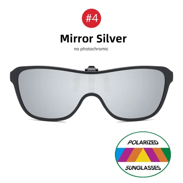 VIVIBEE 2023 Cool Flip Up Clip On Solglasögon Polarized TR90 Photochromic Driving Square Oversized UV400 Fishing Solglasögon 4 Mirror Silver with case