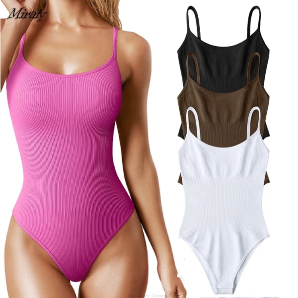 Sömlös stringtrosa Shapewear Bodysuits för kvinnor slimmad magkontroll bodysuit Ribbad ärmlös justerbar spagetti Strip Toppar Dark Gray L