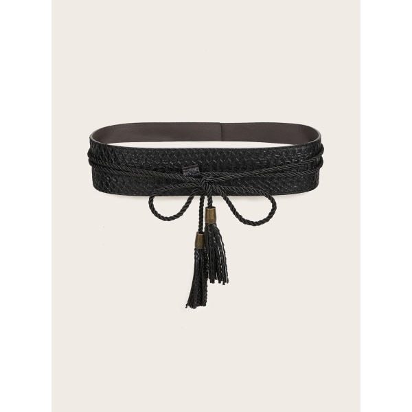 Kvinna 6 cm bred rep i konstläder Knytbälte Utsmyckad Celeb ormskinnsmönster Tofs Pop Märkeskorsett 4 färger 78cm-110cm(.1058) 80cm(.1058)