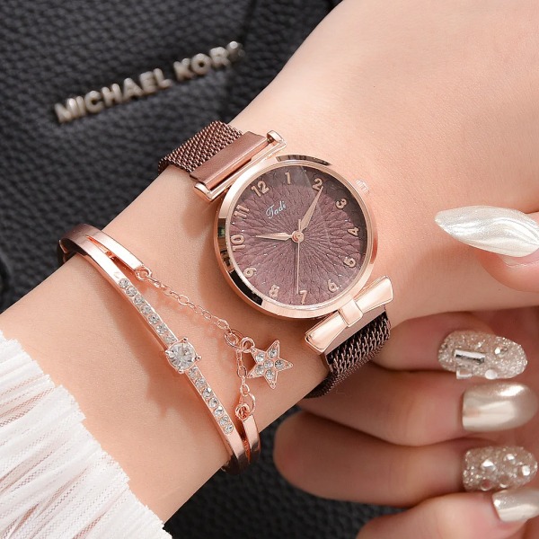 Kvinnor Set Quartz Klockor För Kvinnor Rose Gold Magnetic Watch Dam Rosa Urtavla Watch Kvinna Kvinna Relogio Feminino leather set(.403)