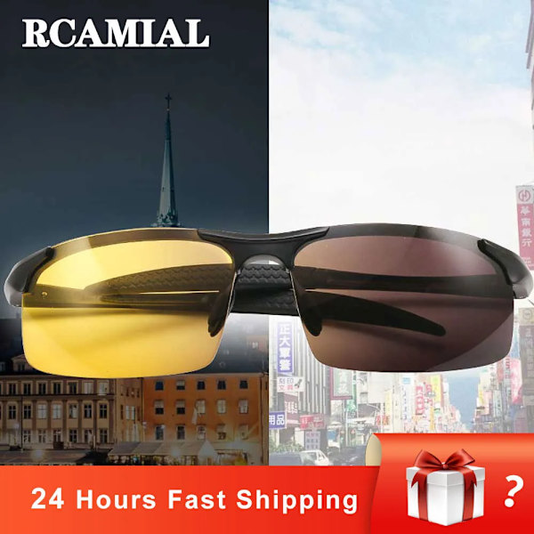 RCAMIAL Photochromic Solglasögon Polariserad Lens UV400 Aluminium Magnesiumbåge Bilkörning Dag och natt Glasögon För män Sport C1 Original