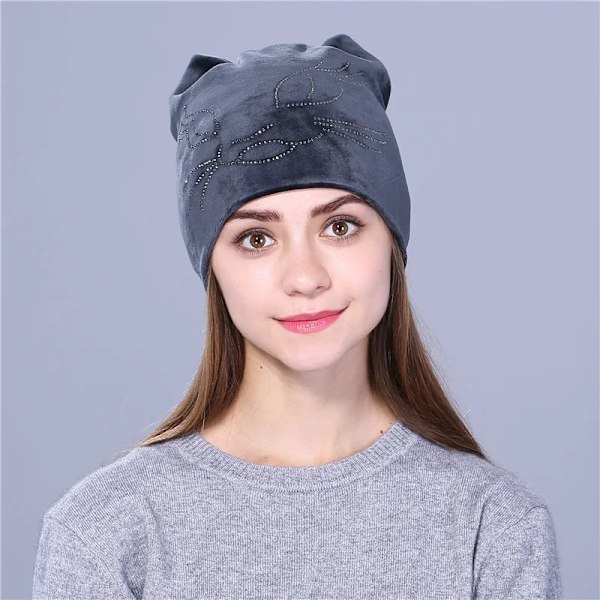 Xthree Flanell Autumn Skullies Beanies för Kvinnor Vinterhatt Söt Kitty Barnhatt för Flickor Gorras multi