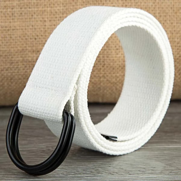 110-160 cm långt Punk Canvas Bälte Herr Dam Jeans Dekorativ Dubbel D Ring Metall Spänne Bälte Mode Gatustil Vild midjeband silver buckle-white 110cm