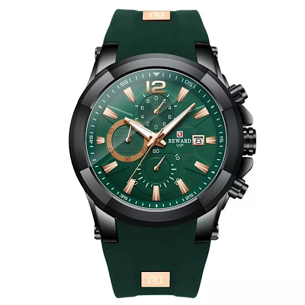 REWARD Mode Watch Vattentät Chronograph Timepiece Man Sport Date Quartz Armbandsur Anti-Scratch Luminous Watch Green