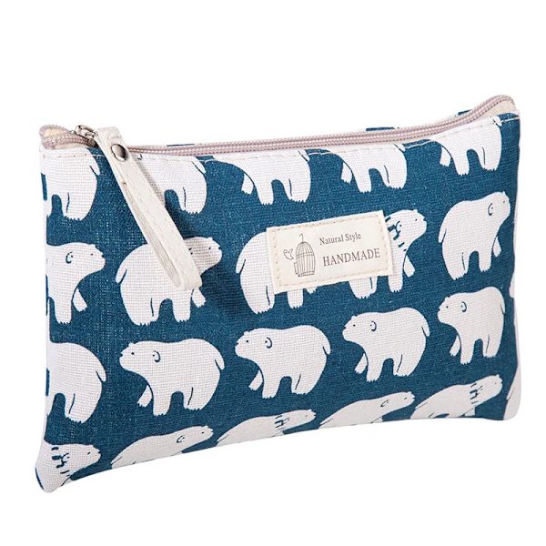 FUDEAM Mjuk Canvas Björn Print Kvinnor Reseförvaringsväska Toalettartiklar Organisera Söt kosmetisk väska Bärbara sminkväskor White Bear B