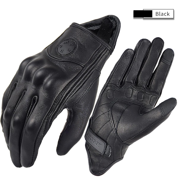 Sommar Andningsbara Äkta Läder Motorcykelhandskar Touch-funktion Guantes Moto Knogskydd Handflata Skydd Män Racing Motocrosshandskar Black-SUOMY M