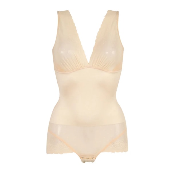 Damkorsetter Sexig spets volang genomskinlig Transparent Open Cortch Body Shaper Body Shaper Underkläder Shaping Corsets Beige XXL