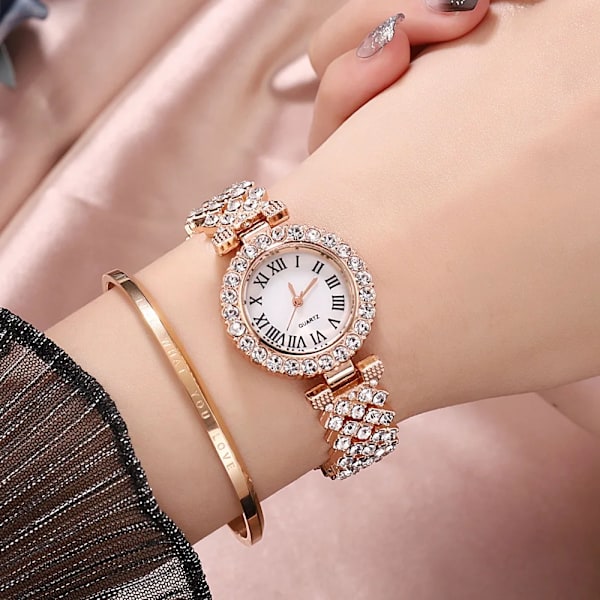 Lyxig strassklocka Watch Watch och set Watch Montre Femme Relogio Zegarek Damski Gold