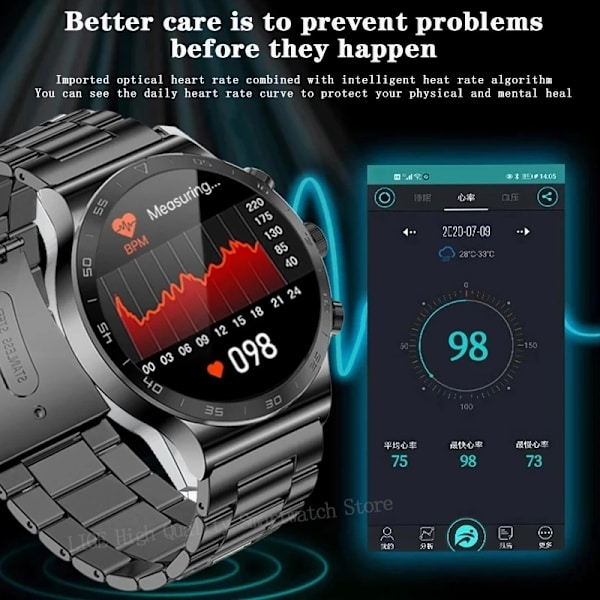 LIGE Nytt Bluetooth Call Smart Watch Herr HD Full Touch Sport Fitness Armband Vattentätt Lyx Herr SmartWatch För IOS Android Steel strip black Bluetooth call