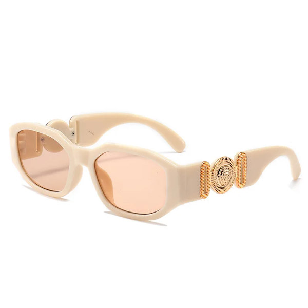 Små rektangulära solglasögon Män Kvinnor Fyrkantiga Solglasögon Reseskydd Vintage Retro UV400 Lunette Soleil Femme Gafas De Sol beige Gold