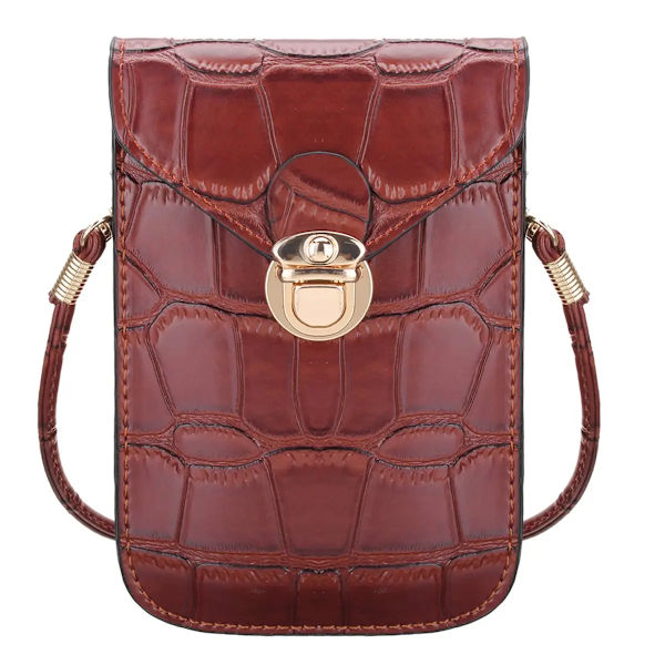 Krokodilmönster Mode Damväska Högkvalitativ textur Axelväska Mobiltelefonväska PU-spänne Crossbody-väskor för kvinnor Brown 2