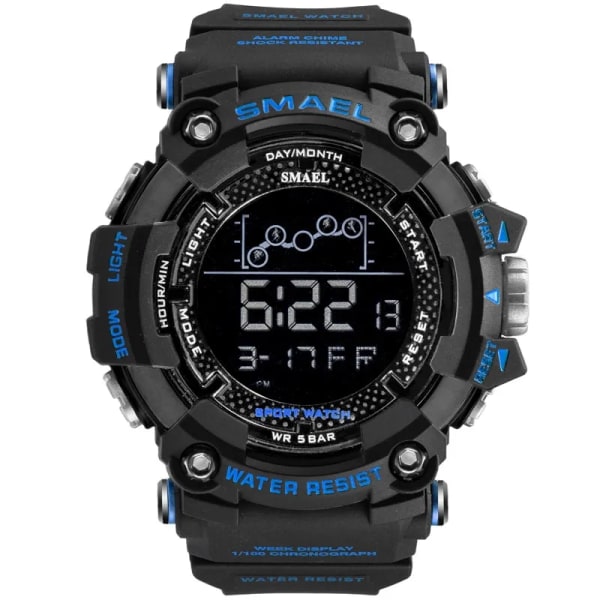 Watch Military Water Resistant SMAEL Sport Watch Army Led Digital Wrist Stoppur for Man 1802 Relogio Masculino Watche BLACKBLUE