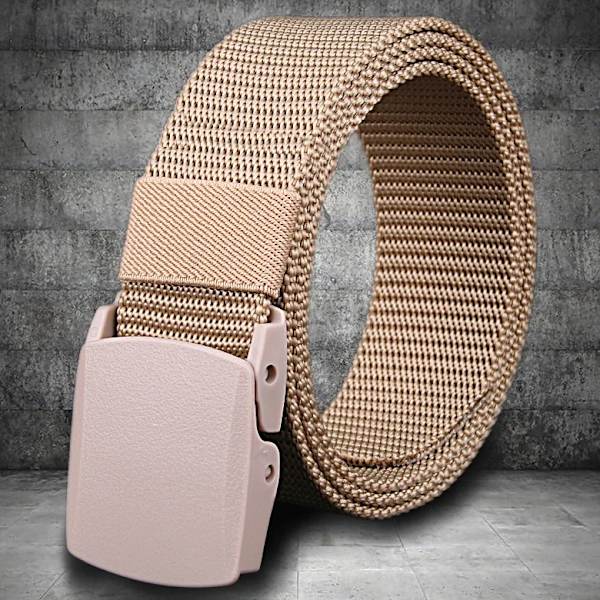 Plastspänne Nylon Canvas Bälte Herr Kvinnor Utomhusarbete, 1,5 tum brett metallfritt militärt taktiskt midjebälte Flygplatsvänligt Beige 120cm
