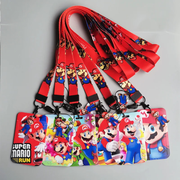 1 Set Mario Anime Kortfodral Kort Nyckel Lanyard Cosplay Badge ID-kort Hållare Halsband Nyckelringar MR-D