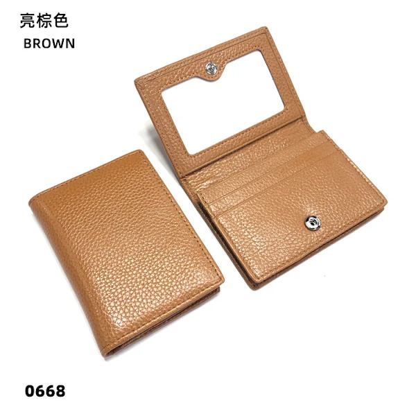 Visitkortshållare Dam Bifold Läder Kreditkortsfodral Case Anpassad Män Ko Äkta Läder Brown 1