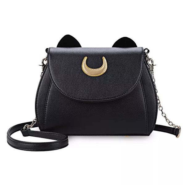 Ny Sailor Moon Damhandväska Svart Luna Cat Shape Kedja Axelväska PU Läder Dam Messenger Crossbody Small Bag Black