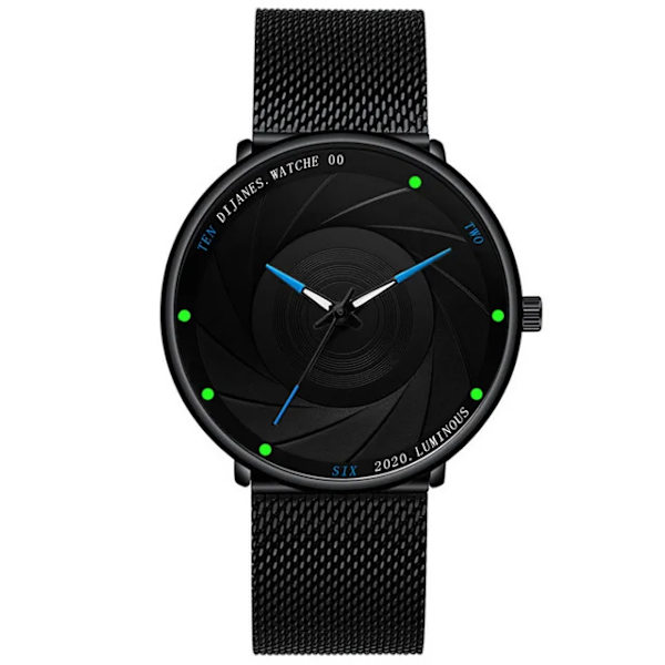 Minimalistiska herrmodeklockor Ultratunt rostfritt stål Mesh -bälte Quartz Watch Herr Casual Läderklocka reloj hombre Mesh Black Blue
