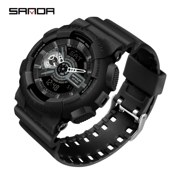 SANDA Top Märke Digital Watch Herr Sportklockor Elektronisk LED Watch för män Klocka Utomhus Vattentät Armbandsur 3110 Black