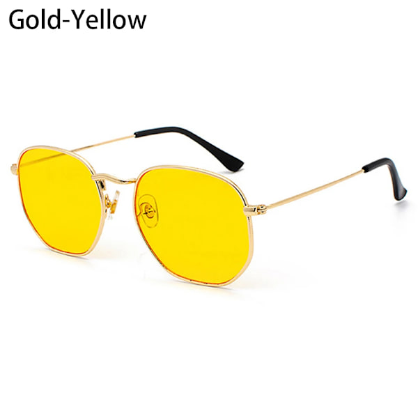 Polygon Solglasögon Metall Solglasögon Liten ram Fyrkantiga solglasögon för män Kvinnor UV-skyddsskydd Glasögon Modeaccessoar B-Gold-Yellow