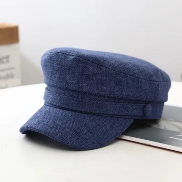 Kvinnors Hatt Platt Keps Militärkeps Vår Höst Linne Åttkantig Keps Enfärgad Platt Topp Militärhattar Ung Student Hatt Kvinna N316-Blue 56-58cm