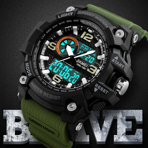 Sport Herrklockor Lyx Army 50m Vattentät Digital LED watch Militär Herrarmbandsur Relogio Masculino SKMEI Montre Homme Green Black