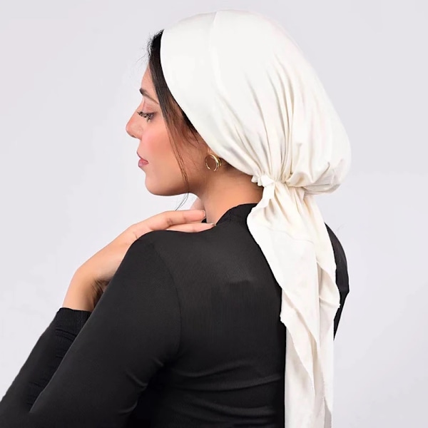 Kvinnors NewInner Hijab Turban Förbandshatt Solid Lång Svans Huvudduk Wrap Beanies Bonnet Huvudduk Stretch Huvudbonad Hatt Light Gray