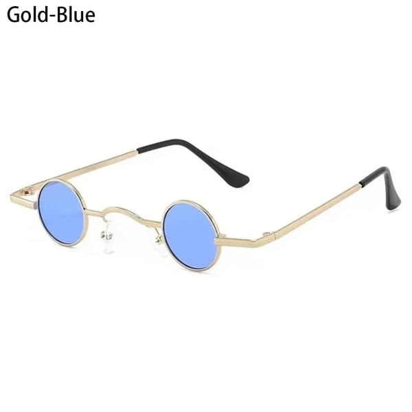 Små runda solglasögon Ins Mode Godis Färg Metallram Hip Hop Solglasögon Skärmar Punk Kvinnor Män Retro Glasögon Gold-Blue