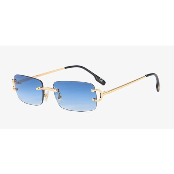 Kachawoo retro rektangulära solglasögon båglösa manliga kvinnliga uv400 små solglasögon mode blå rosa guld metall födelsedagspresenter gold with blue as show in photo