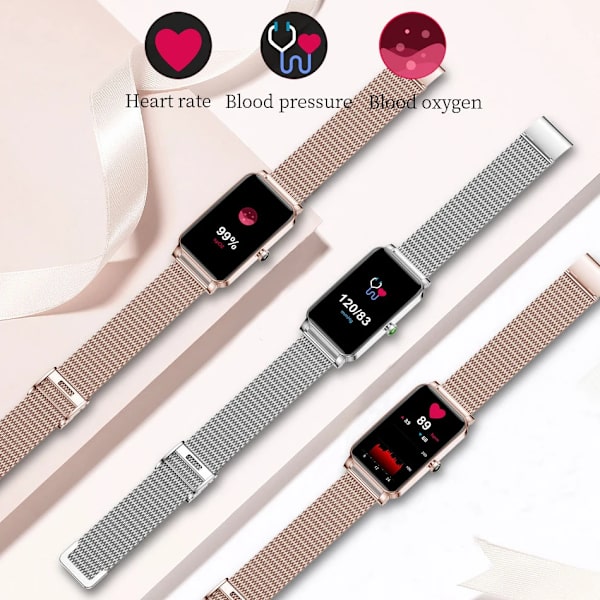 PLUMZONG Dam Smart Watch Custom Urtavlor Full Touch Screen IP68 Vattentät Smartwatch Dam Härligt armband Rose Gold