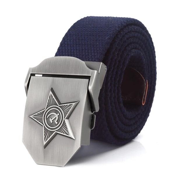 SupSindy Män&Kvinnor Canvasbälten 3D Five Rays Star Army Militär Taktiskt bälte CCCP Patriotiska soldater Man Strap Jeans Midjeband Black 120cm