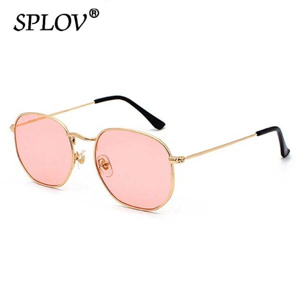 Hexagon Herr Dam Solglasögon Fyrkantiga Polygon Solglasögon Märkesdesigner Retro Skärmar Metallram Glasögon TOP UV400 de sol hombre C04 Gold Pink