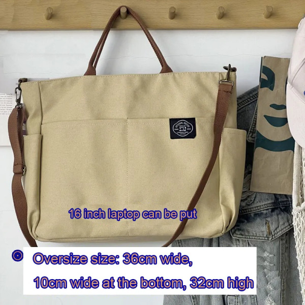 Hylhexyr Dam Retro Stora Väskor Bomulls Canvas Axelväska Mode Crossbody Handväska Dragkedja Casual Tote Multi Pocket L Khaki