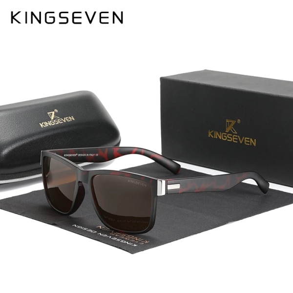 Äkta KINGSEVEN Brand Square Retro Gradient Polarized Solglasögon Dam Män Kolfibermönster Design Utomhussportglasögon Leopard Brown