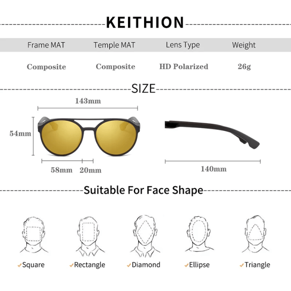 KEITHION Retro Runda Polariserade Solglasögon Steampunk Herr Dam Märke Designer Glasögon Oculos De Sol Shades UV-skydd Matte black With the packing